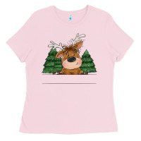 Bubblegum Pink Personalized Christmas deer Ladies Tee - MaliasSmallBusiness