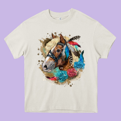 Haflinger Horse Floral Heavy Core Tee Designed By Lillyallendesigns