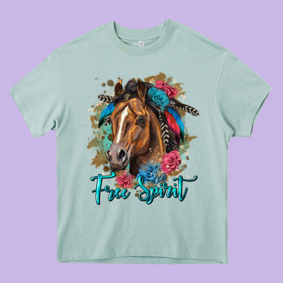 Free Spirit Quarter Horse Floral Heavy Core Tee Designed By Lillyallendesigns
