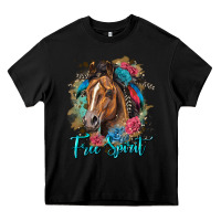 Black free spirit quarter horse floral Heavy Core Tee - LillyAllenDesigns