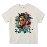 Cream free spirit quarter horse floral Heavy Core Tee - LillyAllenDesigns