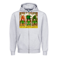 Heather Grey St. Patrick's Day gnomies with leopard tumbler Zipper Hoodie - HowdyJamesFarm