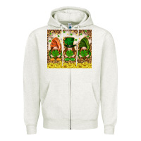 Oatmeal Heather St. Patrick's Day gnomies with leopard tumbler Zipper Hoodie - HowdyJamesFarm