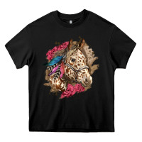 Black Floral Appaloosa Horse With Feathers Heavy Core Tee - LillyAllenDesigns