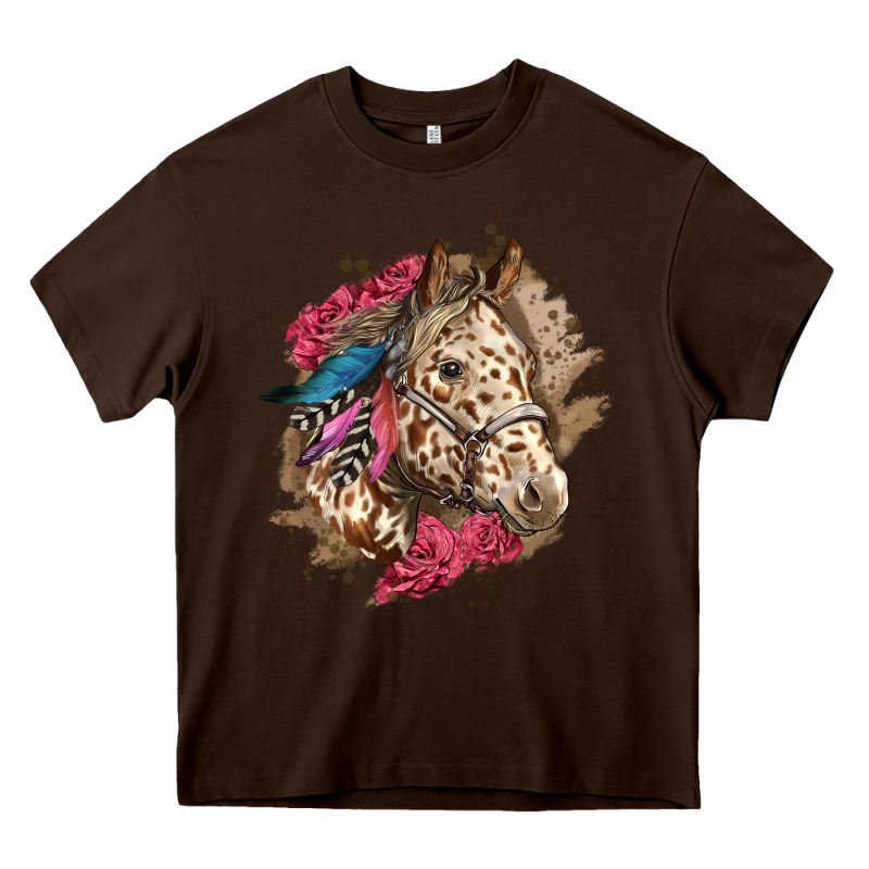 Floral Appaloosa Horse With Feathers Heavy Core Tee by LillyAllenDesigns | Teevron