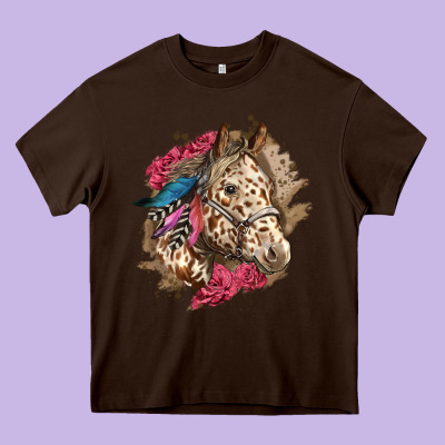 Floral Appaloosa Horse With Feathers Heavy Core Tee Designed By Lillyallendesigns