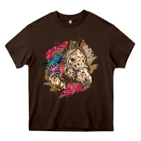 Chocolate Brown Floral Appaloosa Horse With Feathers Heavy Core Tee - LillyAllenDesigns