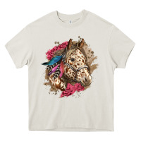 Cream Floral Appaloosa Horse With Feathers Heavy Core Tee - LillyAllenDesigns