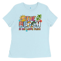Baby Blue the beach is my happy place Ladies Tee - MaliasSmallBusiness