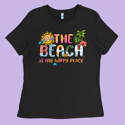 The Beach Is My Happy Place Ladies Tee Designed By Maliassmallbusiness