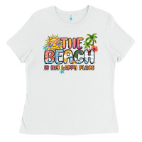 White the beach is my happy place Ladies Tee - MaliasSmallBusiness