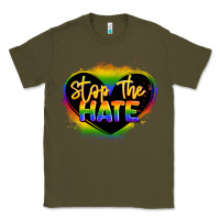Army Green stop the hate pride lgbtq heart Classic Tee - LillyAllenDesigns