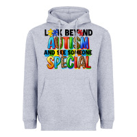 Heather Grey look beyond autism and see someone special Heavyweight Hoodie - FaDigitalArtStudio