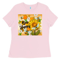 Bubblegum Pink bee happy Ladies Tee - MaliasSmallBusiness