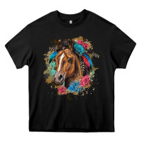 Black quarter horse floral Heavy Core Tee - LillyAllenDesigns
