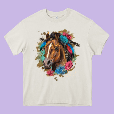 Quarter Horse Floral Heavy Core Tee Designed By Lillyallendesigns
