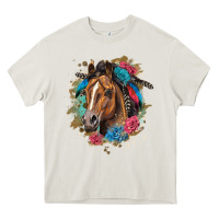 Cream quarter horse floral Heavy Core Tee - LillyAllenDesigns