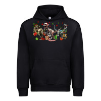Black Three Christmas Dinosaurs Urban Hoodie - LillyAllenDesigns