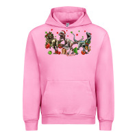 Fuchsia Pink Three Christmas Dinosaurs Urban Hoodie - LillyAllenDesigns