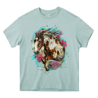 Arona mustang horse with floral background Heavy Core Tee - LillyAllenDesigns