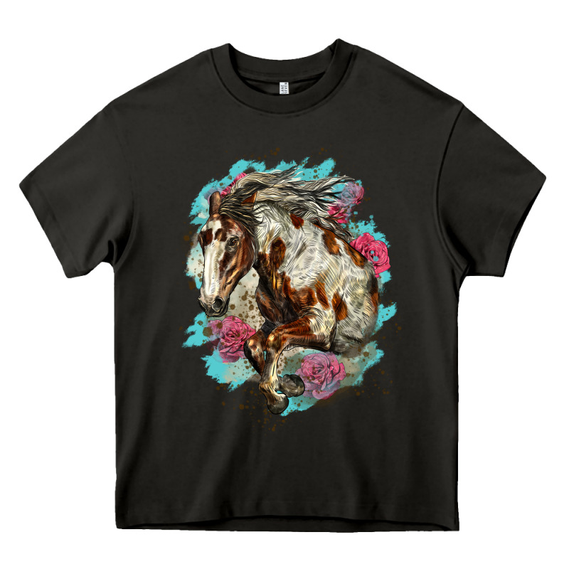 Mustang Horse With Floral Background Heavy Core Tee by LillyAllenDesigns | Teevron