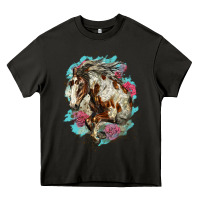 Asphalt mustang horse with floral background Heavy Core Tee - LillyAllenDesigns