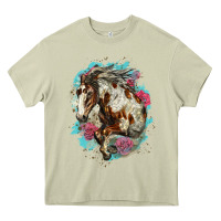 Mossy mustang horse with floral background Heavy Core Tee - LillyAllenDesigns