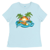 Baby Blue sunset beach scene Ladies Tee - MaliasSmallBusiness