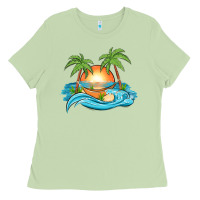 Matcha sunset beach scene Ladies Tee - MaliasSmallBusiness