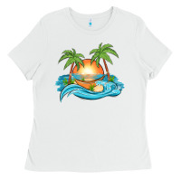 White sunset beach scene Ladies Tee - MaliasSmallBusiness