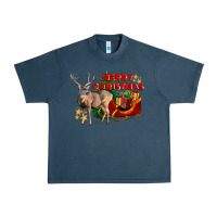 Midnight Navy Merry Christmas Deer Urban Heavy Tee - LillyAllenDesigns