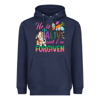Navy He Is Alive And I'm Forgiven Heavyweight Hoodie - BundleAndBundleShop