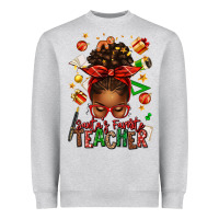 Heather Grey santa's favorite teacher afro messy bun Heavyweight Sweatshirt - texasbilliewilder