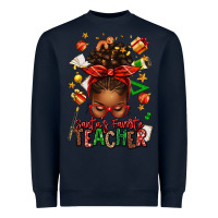Navy santa's favorite teacher afro messy bun Heavyweight Sweatshirt - texasbilliewilder