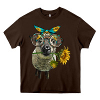 Chocolate Brown cute hempshire sheep with eyeglasses Heavy Core Tee - LillyAllenDesigns