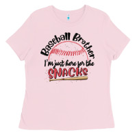 Bubblegum Pink baseball brother i'm just here for the snacks Ladies Tee - MaliasSmallBusiness