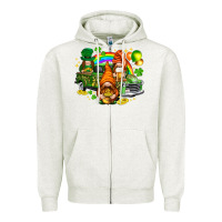 Oatmeal Heather St. Patrick's Day gnomies with leopard tumbler Zipper Hoodie - HowdyJamesFarm