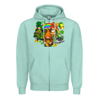 Seafoam St. Patrick's Day gnomies with leopard tumbler Zipper Hoodie - HowdyJamesFarm