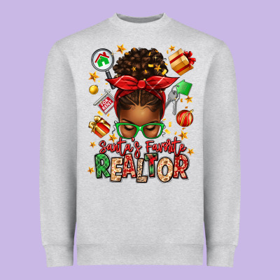 Santas Favorite Realtor Messy Bun Heavyweight Sweatshirt Designed By Texasbilliewilder