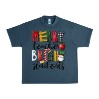 Midnight Navy Merry Teacher Bright Students Christmas Urban Heavy Tee - LillyAllenDesigns