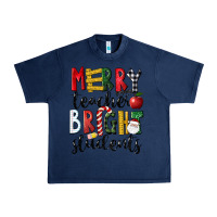 Navy Merry Teacher Bright Students Christmas Urban Heavy Tee - LillyAllenDesigns