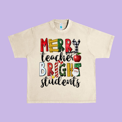Merry Teacher Bright Students Christmas Urban Heavy Tee Designed By Lillyallendesigns