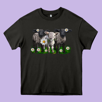 Baby Sheeps With Daisies Heavy Core Tee Designed By Lillyallendesigns