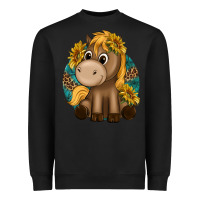 Black cute baby horse amd sunflowers Heavyweight Sweatshirt - texasbilliewilder