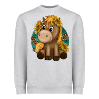 Heather Grey cute baby horse amd sunflowers Heavyweight Sweatshirt - texasbilliewilder