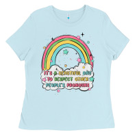 Baby Blue beautiful day to respect pronouns Ladies Tee - MaliasSmallBusiness