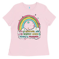 Bubblegum Pink beautiful day to respect pronouns Ladies Tee - MaliasSmallBusiness
