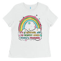 White beautiful day to respect pronouns Ladies Tee - MaliasSmallBusiness