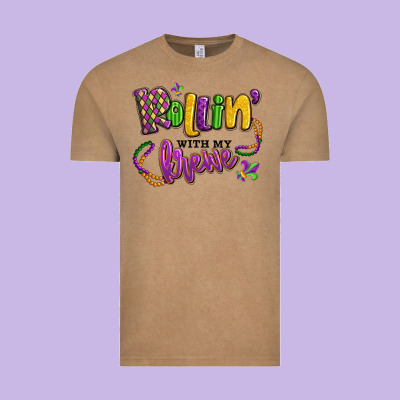 Rollin' With My Krewe Mardi Gras Vintage Tee Designed By Lillyallendesigns
