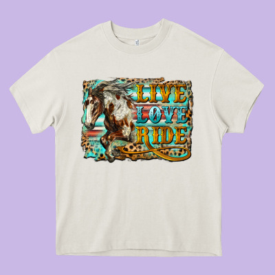 Live Love Ride Horse Heavy Core Tee Designed By Lillyallendesigns